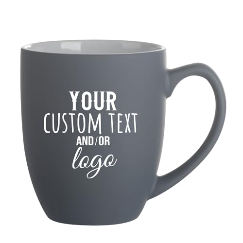 Personalized Coffee Mug Engraved with your Custom Text, Name or Logo-16oz (Matte Grey)