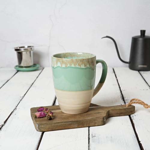 Bosmarlin Ceramic Tea Cup with Infuser and Lid, 13.5 Oz, 5 Colors to Choose, Dishwasher and Microwave Safe, Reactive Glaze, Steeping Tea Mug with Strainer (Green)