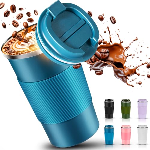Travel Coffee Mug 16 oz, Insulated Coffee Cups with Lid, Thermos Stainless Steel Coffee Mugs Spill Proof, Double Wall Vacuum Tumbler, Reusable To Go Mug for Hot/Ice Coffee (navy blue)
