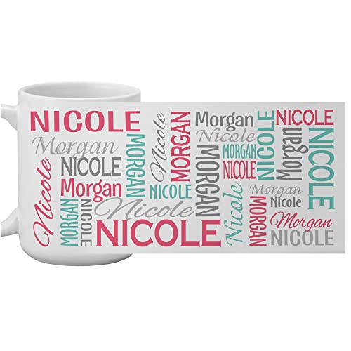 Let's Make Memories Personalized Your Name Signature Mug - Custom 15oz Coffee Mug - Stocking Stuffer - For Christmas - Pink/Teal