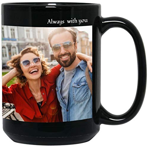 Custom Coffee Mug 15 OZ Personalized Black Cup with Picture Text Name Taza Personalizadas Customized Photo Mug Idea for Birthday Anniversary Valentine's Father Mother's Day