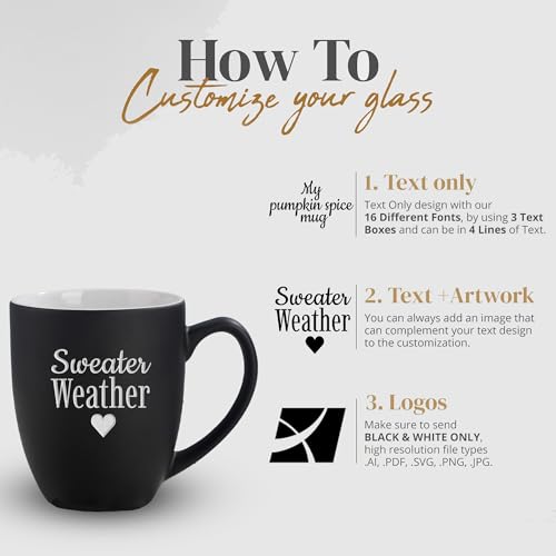 Personalized Coffee Mug Engraved with your Custom Text, Name or Logo-16oz (Matte Black)