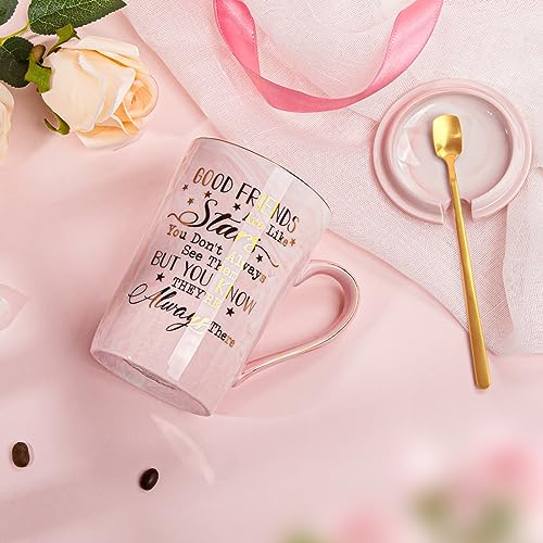 Best Friends, Friendship Gifts for Women Birthday Gifts for Women Unique Birthday Gifts Ideas for Her, Friends Female, Sister, Besties, BFF Ceramic Marble Coffee Mug Gifts Box Printed Gold 14oz Pink