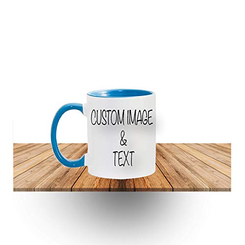 Customized Photo Mug with Personalized Text Upload Your Image with Different Designs (White/Blue), 11oz