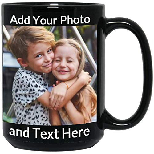 Custom Coffee Mug 15 OZ Personalized Black Cup with Picture Text Name Taza Personalizadas Customized Photo Mug Idea for Birthday Anniversary Valentine's Father Mother's Day