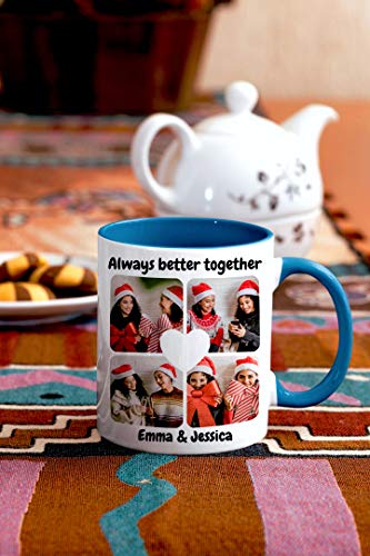 Custom Coffee Mugs - Personalized Ceramic Cups with Text and Collage Image - Customized Family Friends Photo Text Tea Cups Gift - 11 & 15 oz