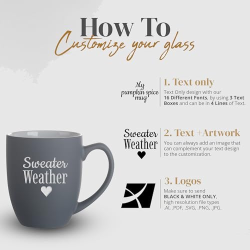 Personalized Coffee Mug Engraved with your Custom Text, Name or Logo-16oz (Matte Grey)