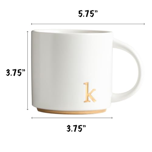 COLLECTIVE HOME - Monogram Ceramic Mugs, 15 oz Golden Initial Coffee Cups, Elegant Alphabet Tea Mugs, Elegant Personalized Mug with Gift Box, Luxurious Cups for Office and Home (k)
