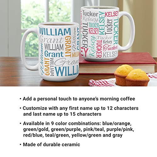 Let's Make Memories Personalized Your Name Signature Mug - Custom 15oz Coffee Mug - Stocking Stuffer - For Christmas - Pink/Teal