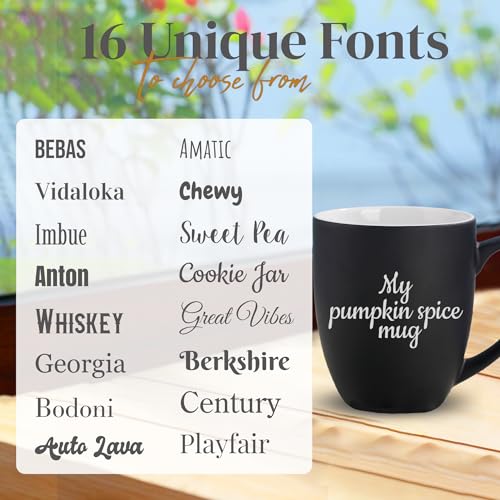 Personalized Coffee Mug Engraved with your Custom Text, Name or Logo-16oz (Matte Black)