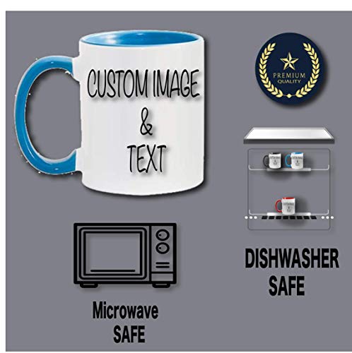 Customized Photo Mug with Personalized Text Upload Your Image with Different Designs (White/Blue), 11oz