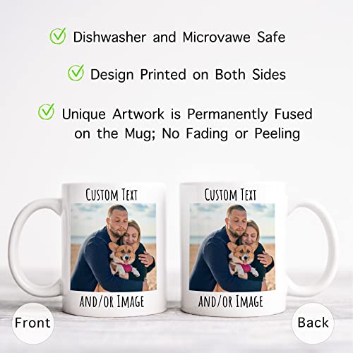 HomeBee Personalized Coffee Mug | Custom Photo Text and Logo Ceramic Mug | Customized 11 Oz Tea Cup for Men & Women | Unique Gift Idea - Taza Personalizadas Design with Picture or Message | White