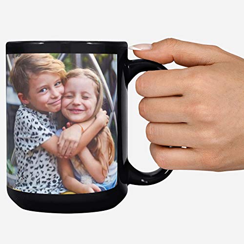 Custom Coffee Mug 15 OZ Personalized Black Cup with Picture Text Name Taza Personalizadas Customized Photo Mug Idea for Birthday Anniversary Valentine's Father Mother's Day