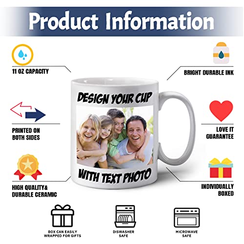 Petalsun Custom Mug with Picture Logo Text, Personalized Coffee Mug, Personalized Birthday Gifts for Mom Women, Men, Boyfriend, Girlfriend, Christmas Gift, 11 oz White