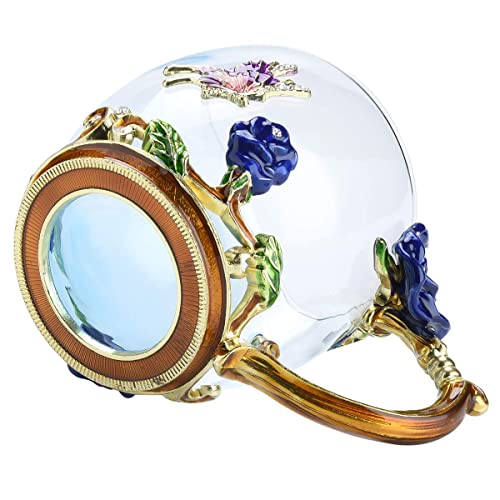 Butterfly Flower Glass Tea Cup, Handmade Enamels Rose Coffee Mugs with Spoon, Personalized Unique Gift for Her Women Mom Grandma Wife Friends Birthday Mothers Valentines Day Wedding(Blue-Short)