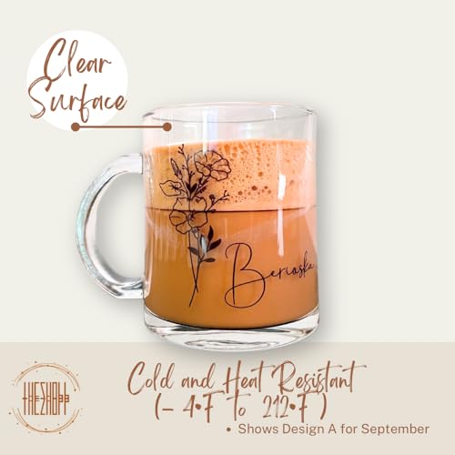 Personalized Glass Coffee Mug | Coffee Glass Cup | Glass Coffee Mug | Clear Glass Mug Custom Name Gifts for Women | Glass Coffee Mug with Custom Name (Birth Flower Month)