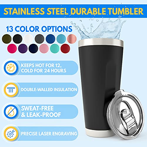 Personalized Tumbler with Engraved Name - 12 Designs, 20 Oz Coffee Tumbler with Slider Lid, Royal Blue, Double Wall Insulated - Custom Gift for Men, Women