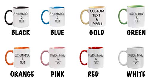 Customized Photo Mug with Personalized Text Upload Your Image with Different Designs (White/Blue), 11oz