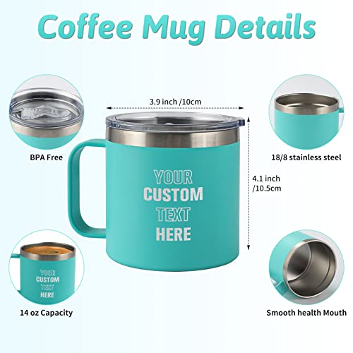 KrazeKK Personalized Insulated Coffee Tumbler - 14oz Engraved Stainless Steel Coffee Mug - Personalized Travel Mug with Handle and Lid - Ideal Customized Gift for Women, Men, Friends