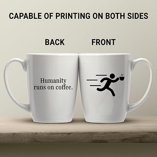 Custom Curved Java Coffee Mug Set - 10 Pack - Personalized Logo, Text - 12 Oz. - Stoneware Restaurant Cups - White