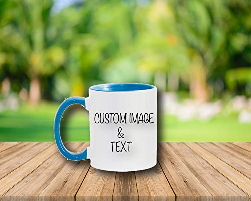 Customized Photo Mug with Personalized Text Upload Your Image with Different Designs (White/Blue), 11oz