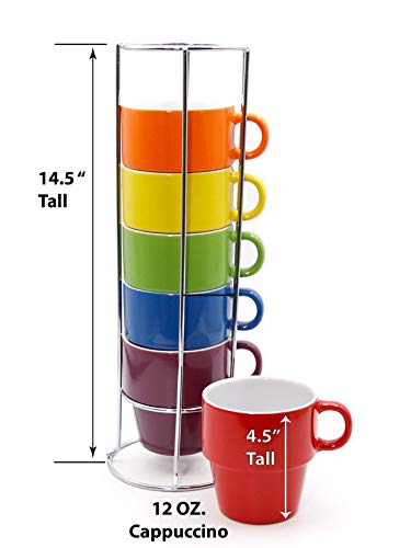 gypsy color The Original Brink House 12 OZ. Cappuccino Stacking Coffee Mug Set with Metal Stand, Multi-Colored Hand-Glazed Ceramic Stoneware