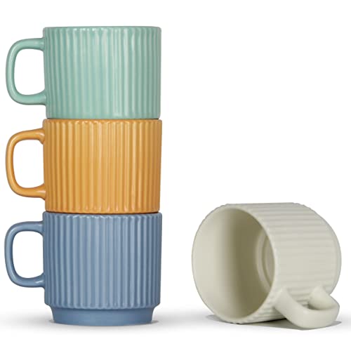 SHOWFULL Stackable Coffee Mugs Set of 4, 7 OZ Ceramics Espresso Cups for Latte Cappuccino Cocoa with Handle, Colorful
