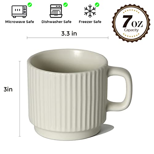 SHOWFULL Stackable Coffee Mugs Set of 4, 7 OZ Ceramics Espresso Cups for Latte Cappuccino Cocoa with Handle, Colorful