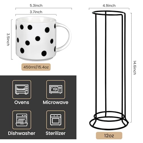 Autubin Ceramic Coffee Mugs Set of 4-15.4 oz Stacked Coffee Mugs with Stand, Large Latte Cups Ceramic for Cappuccino, Hot Cocoa, Juices, Dishwasher & Microwave Safe, Perfect Christmas Gifts！