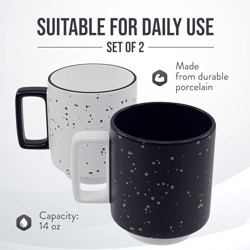 American Atelier Stackable Coffee Mugs 2 Pc Set | 14oz Ceramic Cups for Kitchen Countertop, Tabletop, Island, or Café Display | Gift for Tea & Coffee Lovers (Navy)