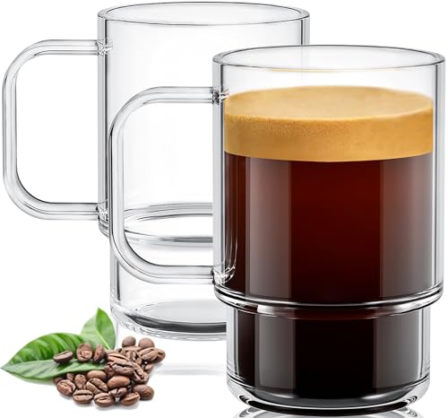 Aquach Glass Mug 22 Ounces 2pcs Stackable Clear Coffee Tea Juice Cup Drinking Glasses
