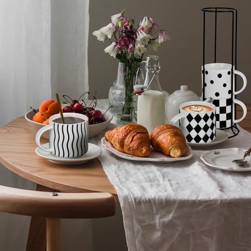Autubin Ceramic Coffee Mugs Set of 4-15.4 oz Stacked Coffee Mugs with Stand, Large Latte Cups Ceramic for Cappuccino, Hot Cocoa, Juices, Dishwasher & Microwave Safe, Perfect Christmas Gifts！