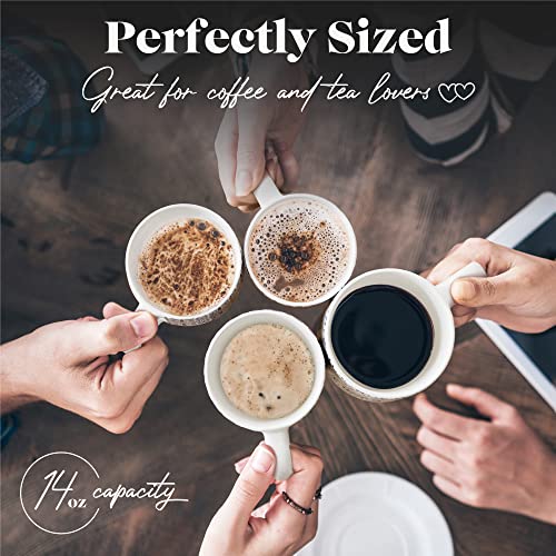 American Atelier Coffee Mug Set with Coffee Mug Rack | Ceramic Coffee Mugs Set of 4 | Stackable Coffee Mugs with Rack | Coffee Cup Set with Coffee Cup Rack | Medallion Blue Design | 14oz Capacity