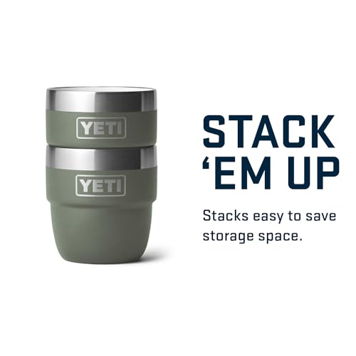 YETI Rambler 4 oz Stackable Cup, Stainless Steel, Vacuum Insulated Espresso/Coffee Cup, 2 Pack, Camp Green
