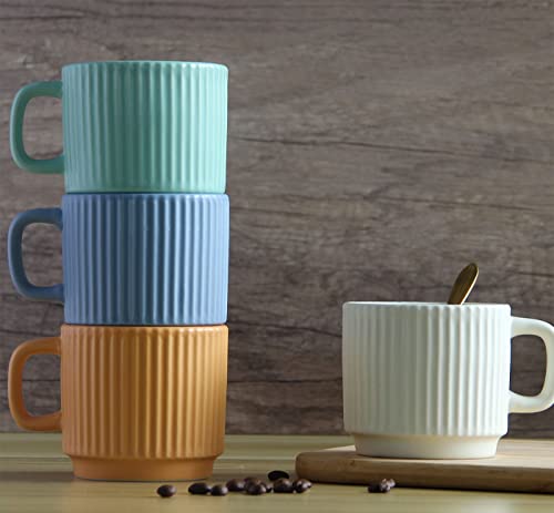 SHOWFULL Stackable Coffee Mugs Set of 4, 7 OZ Ceramics Espresso Cups for Latte Cappuccino Cocoa with Handle, Colorful