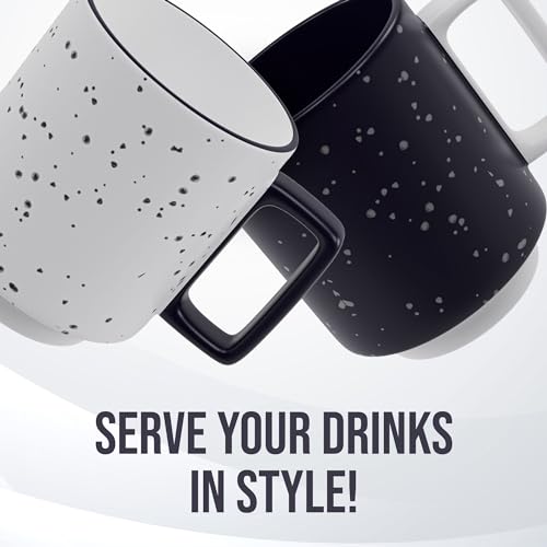American Atelier Stackable Coffee Mugs 2 Pc Set | 14oz Ceramic Cups for Kitchen Countertop, Tabletop, Island, or Café Display | Gift for Tea & Coffee Lovers (Navy)