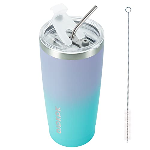 BJPKPK Insulated Stainless Steel Tumbler, Coffee Tumbler with Lid and Straw, Double Wall Vacuum Travel Mug, Powder Coated Leak-Proof Tumbler Cup,Oasis