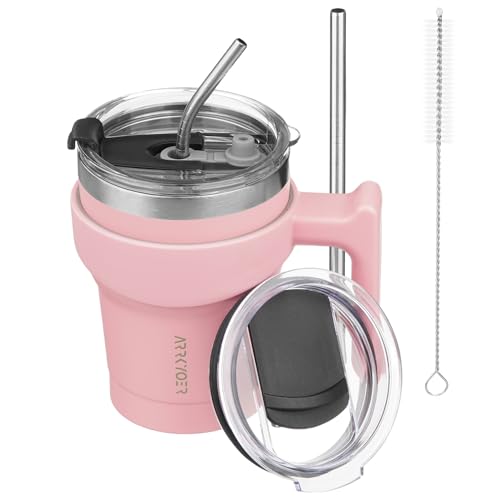 ARRKYOER Travel Tumbler with Handle and Lid Straw, 10oz Insulated Cup Coffee Mug, Stainless Steel Vacuum Reusable Thermos for Water,Iced Tea or Coffee,Cosmos