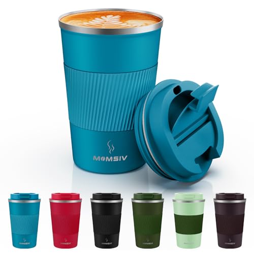 MOMSIV 12oz Travel Mug, Insulated Coffee Cup with Leakproof Lid, Travel Coffee Mug Vacuum Stainless Steel Double Walled Reusable Coffee Cup for Hot and Cold Water Coffee