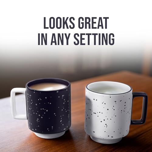 American Atelier Stackable Coffee Mugs 2 Pc Set | 14oz Ceramic Cups for Kitchen Countertop, Tabletop, Island, or Café Display | Gift for Tea & Coffee Lovers (Navy)