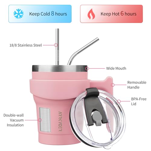 ARRKYOER Travel Tumbler with Handle and Lid Straw, 10oz Insulated Cup Coffee Mug, Stainless Steel Vacuum Reusable Thermos for Water,Iced Tea or Coffee,Cosmos