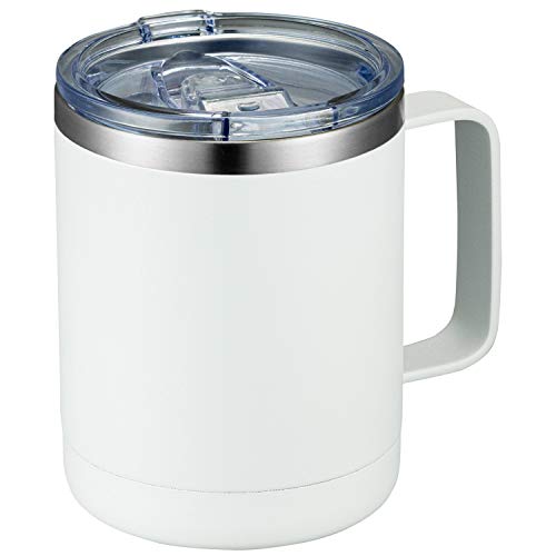MEWAY 12oz Coffee Mug With Handle and Sliding Lid,Stainless Steel Travel Tumbler Cup with Handle,Double Wall Vacuum Insulated Camping Cup for Hot & Cold Drinks Tea (White, Set of 1