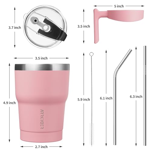 ARRKYOER Travel Tumbler with Handle and Lid Straw, 10oz Insulated Cup Coffee Mug, Stainless Steel Vacuum Reusable Thermos for Water,Iced Tea or Coffee,Cosmos