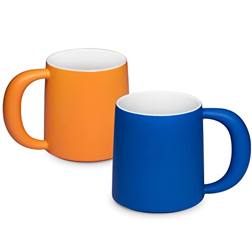 E-liu Big Coffee Mug Set of 2, Large Handle 16 Oz Blue Orange Combo Ceramic Mugs, Valentines Day Gifts Gift Mug for Latte, Cappuccino, Tea, Coffee Lovers Couples Mugs