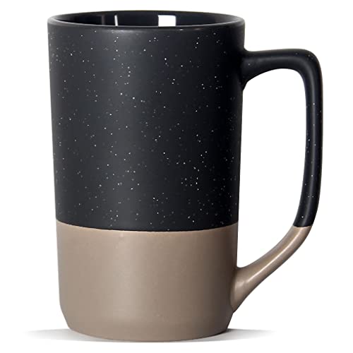 SHOWFULL 16 OZ Large Coffee Mug, Two Color Combination Big Ceramic Tea Cup with Square Handle with White Speckled for Men Women Restaurant Home Office Hot Drinks, Grey