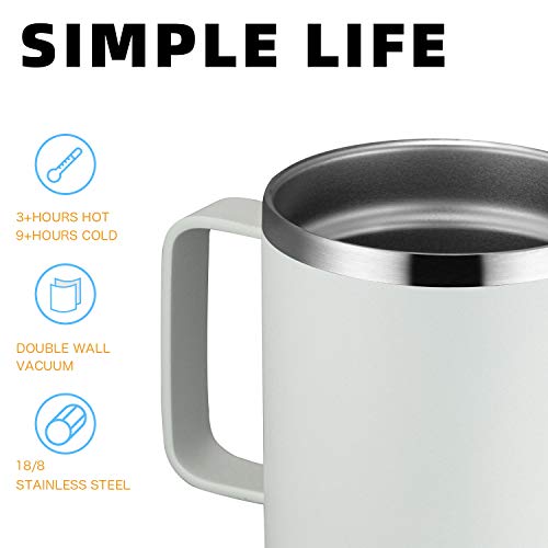 MEWAY 12oz Coffee Mug With Handle and Sliding Lid,Stainless Steel Travel Tumbler Cup with Handle,Double Wall Vacuum Insulated Camping Cup for Hot & Cold Drinks Tea (White, Set of 1