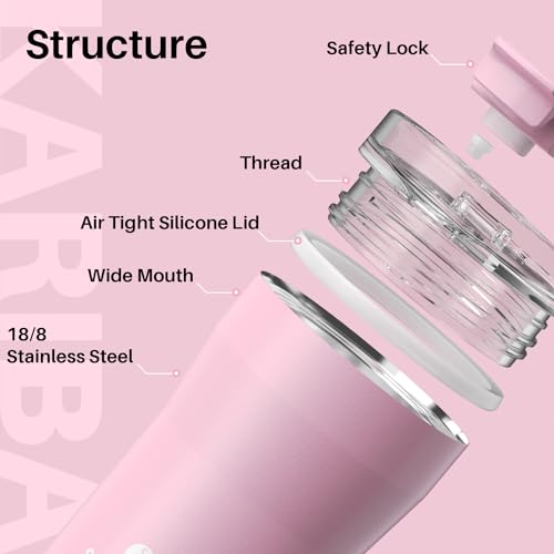 SANTECO Travel Coffee Mug 12 oz, Insulated Coffee Cups with Flip Lid, Stainless Steel Coffee Mugs Spill Proof, Double Wall Vacuum Tumblers, Reusable To Go Mug for Hot/Ice Coffee Tea - Pink