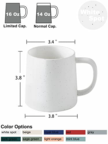 T-WARE 16 Oz Coffee Mug, White Speckled Ceramic Mug, Coffee Cup Ceramic