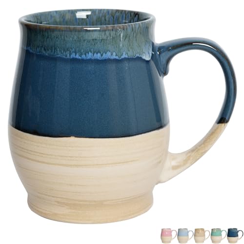 Bosmarlin Extra Large Ceramic Coffee Mug, 25 Oz, Dishwasher and Microwave Safe, Big Oversized Tea Cup, Reactive Glaze (Deep Blue)