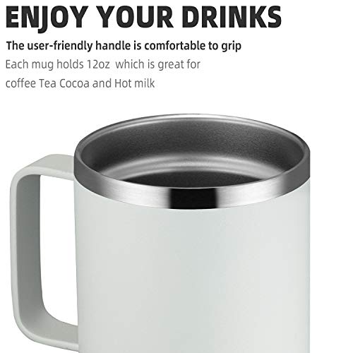 MEWAY 12oz Coffee Mug With Handle and Sliding Lid,Stainless Steel Travel Tumbler Cup with Handle,Double Wall Vacuum Insulated Camping Cup for Hot & Cold Drinks Tea (White, Set of 1